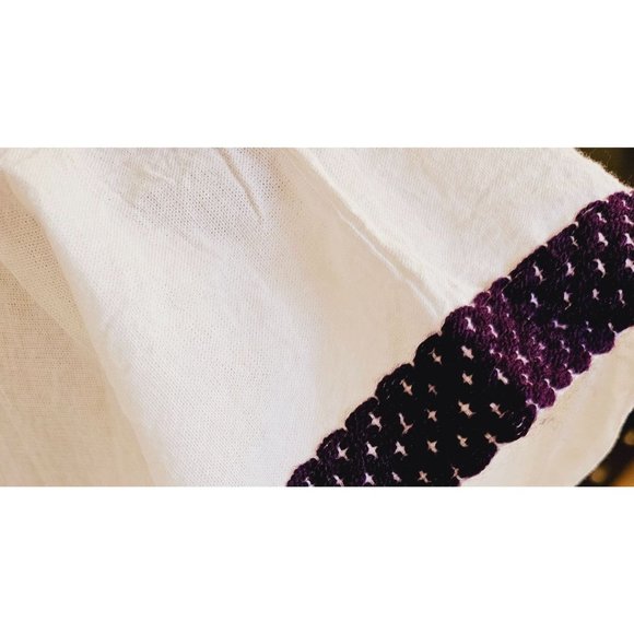 Hand Stitched and embroidered blouse size Medium white purple cotton - Picture 11 of 12